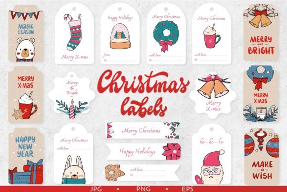24 Christmas Labels: Festive Illustrations for Brands
