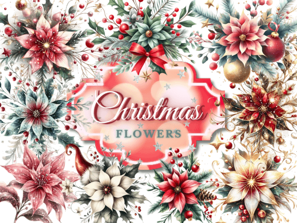 30 Christmas Flowers Clipart Bundle: Illustrations Review