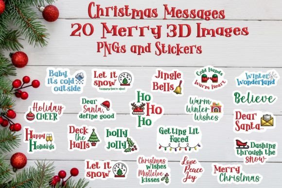 3D Christmas Messages: Stickers, PNGs & Illustrations