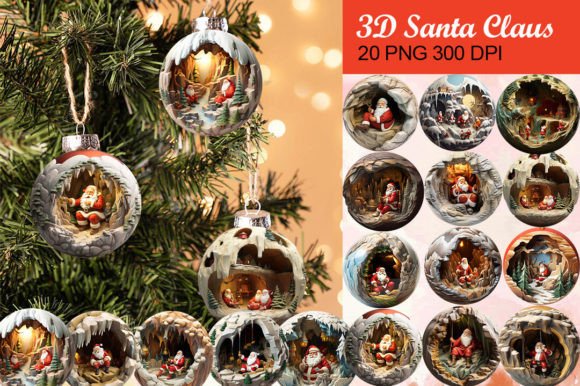 3D Santa Claus Ornament Bundle: Premium Illustrations