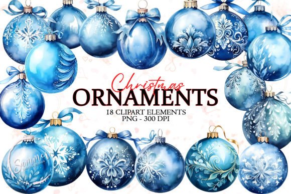 Blue Watercolor Christmas Balls: Festive Illustrations