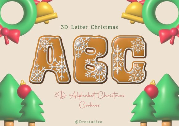 Christmas 3D Font Gingerbread Snowflake Illustrations