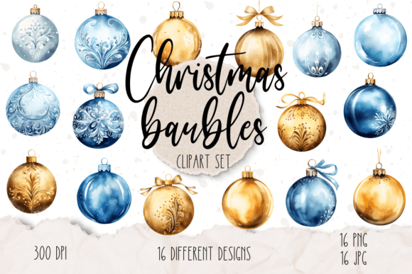 Christmas Baubles Clipart Set: Festive Illustrations