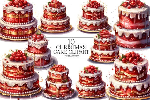 Christmas Cake Watercolor Clipart: Illustrations for Sellers