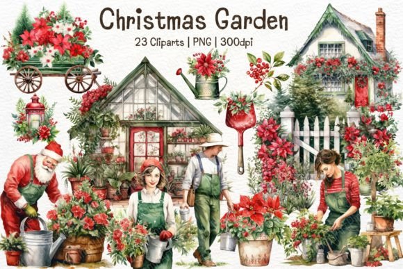 Christmas Garden Watercolor Sublimation: Festive Illustrations