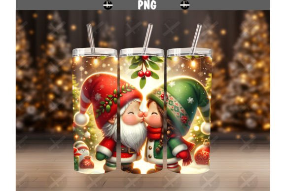 Christmas Gnomes Kissing Tumbler Wrap: Festive Illustrations