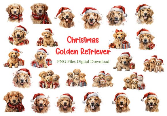 Christmas Golden Retriever Dog PNG: Festive Illustrations