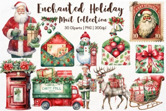 Christmas Mail Enchanted Holiday Clipart: Magical Illustrations