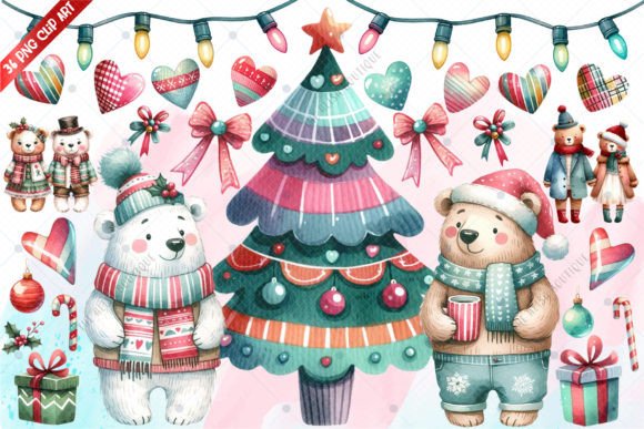 Christmas Retro Bear Clip Art & Illustrations Review