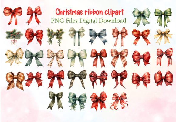 Christmas Ribbon Clipart: Festive Illustrations for Brands