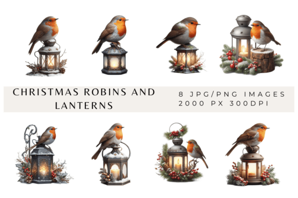 Christmas Robins and Lanterns: Premium Illustrations