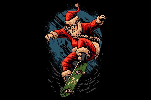 Christmas Skateboarding Santa Vector: Illustrations