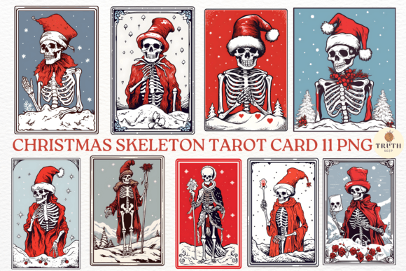Christmas Skeleton Tarot Card Png: Bold Illustrations
