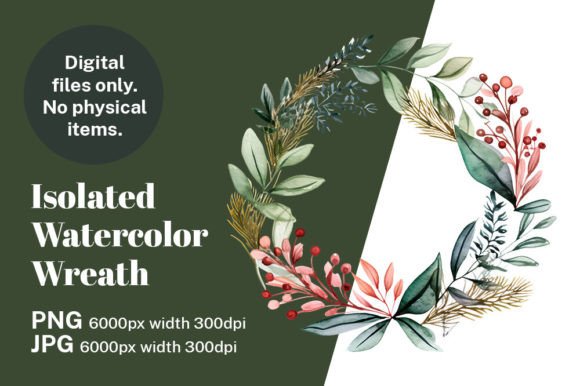 Christmas Watercolor Wreath Wedding PNG: Elegant Illustrations