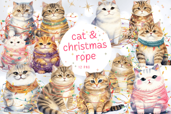 Cute Cat Christmas PNG for Illustrations