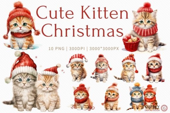 Cute Kitten Christmas Watercolor Clipart Review