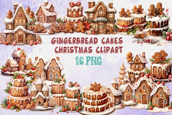 Gingerbread Cakes Christmas Clipart: Holiday Illustrations