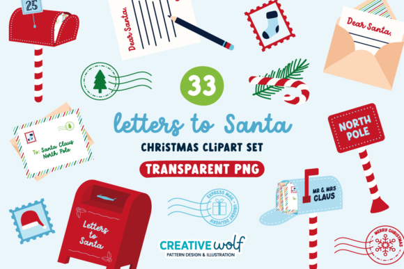 Letters to Santa Blue Christmas Clipart: Illustrations Review