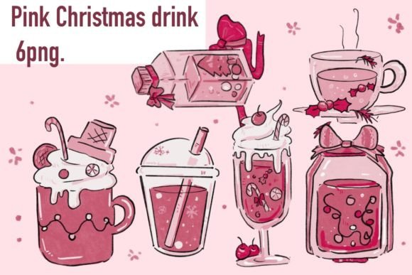 Pink Christmas Drink: Festive Illustrations for Brands