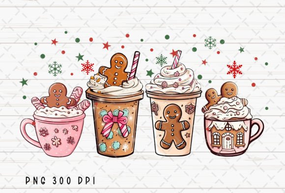 Pink Gingerbread Coffee Christmas PNG for Illustrations