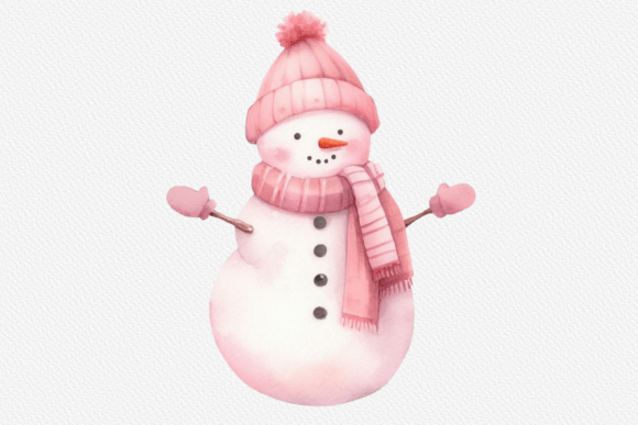 Pink Snowman Christmas Sublimation PNG & Illustrations
