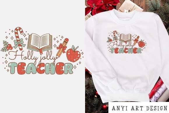 Retro Christmas Teacher PNG: Festive Illustrations
