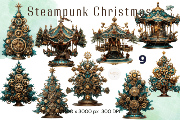 Steampunk Christmas Clipart: Unique Illustrations