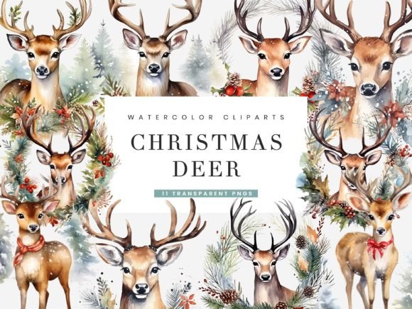 Watercolor Christmas Deer Clipart Bundle Review