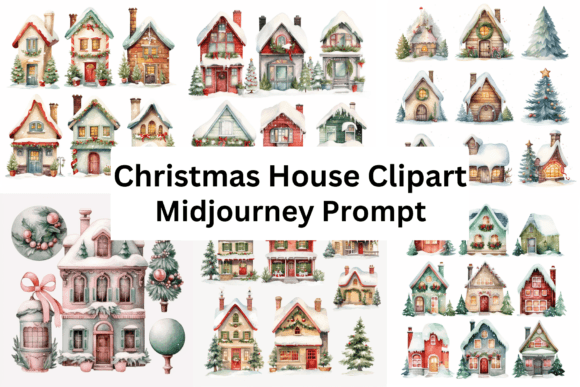 Watercolor Christmas House Clipart: Festive Illustrations
