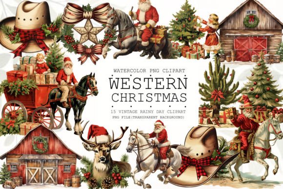 Western Christmas Clipart: Festive Illustrations